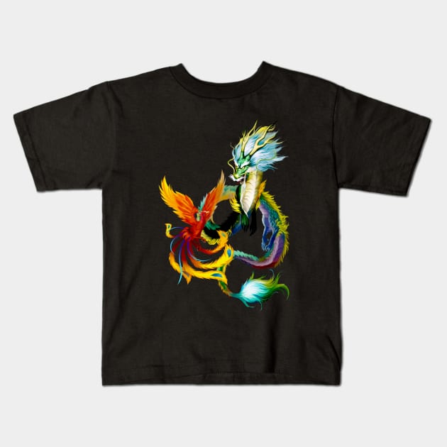 Phoenix And Dragon Battle To The Death Kids T-Shirt by Atteestude